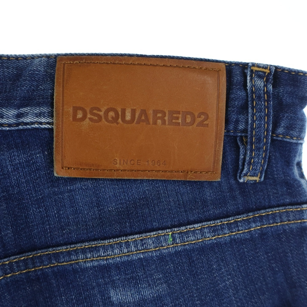 DSQUARED2(ディースクエアード) ペイント加工 ボタンフライ ストレートデニムパンツ インディゴ S74LB1274 S30342