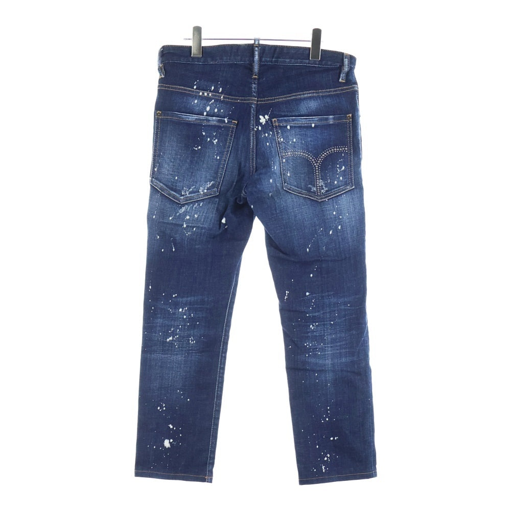 DSQUARED2(ディースクエアード) ペイントスタッズ加工 ボタンフライ ストレートデニムパンツ インディゴ S7LB1232 S30342