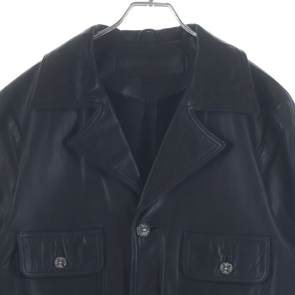 CHROME HEARTS(クロムハーツ) 4ポケット クロスボールボタン レザーロングコート ブラック