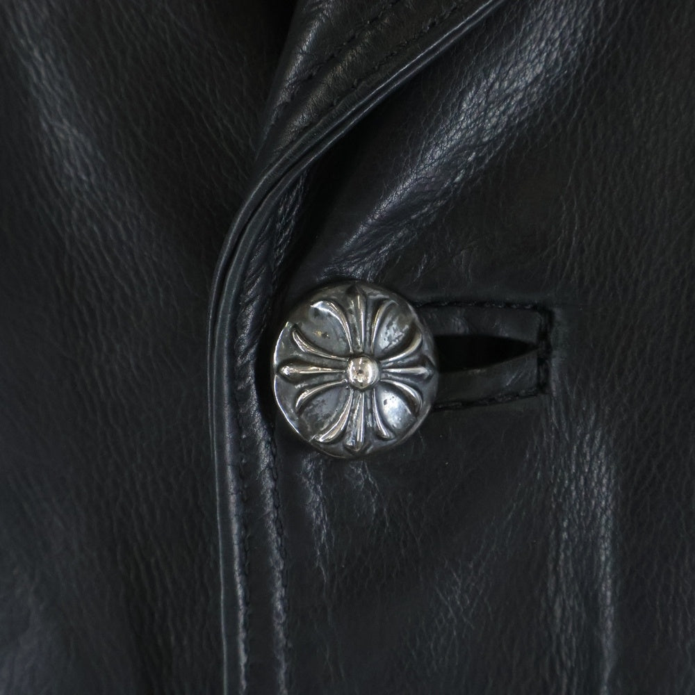 CHROME HEARTS(クロムハーツ) 4ポケット クロスボールボタン レザーロングコート ブラック