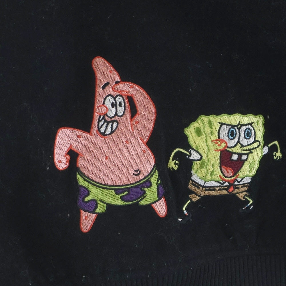 X-LARGE(エクストララージ) 25SS ×Spongebob Varsity Jacket Black ×スポンジボブ カレッジロゴワッペン ウール切替ヴァーシティージャケット ブラック 101251021012