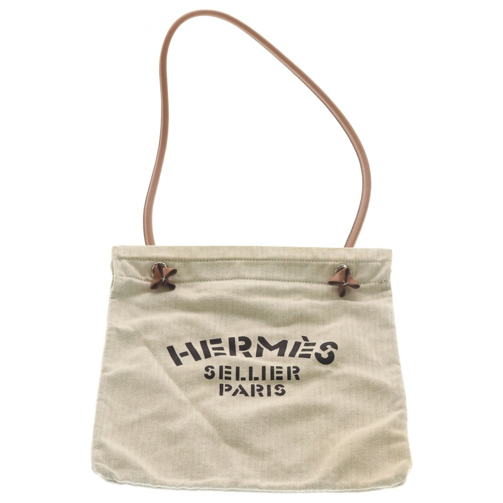 HERMES(エルメス) サック アリーヌ MM フロントロゴ キャンバス生地 レザー ショルダーバッグ ベージュ レディース