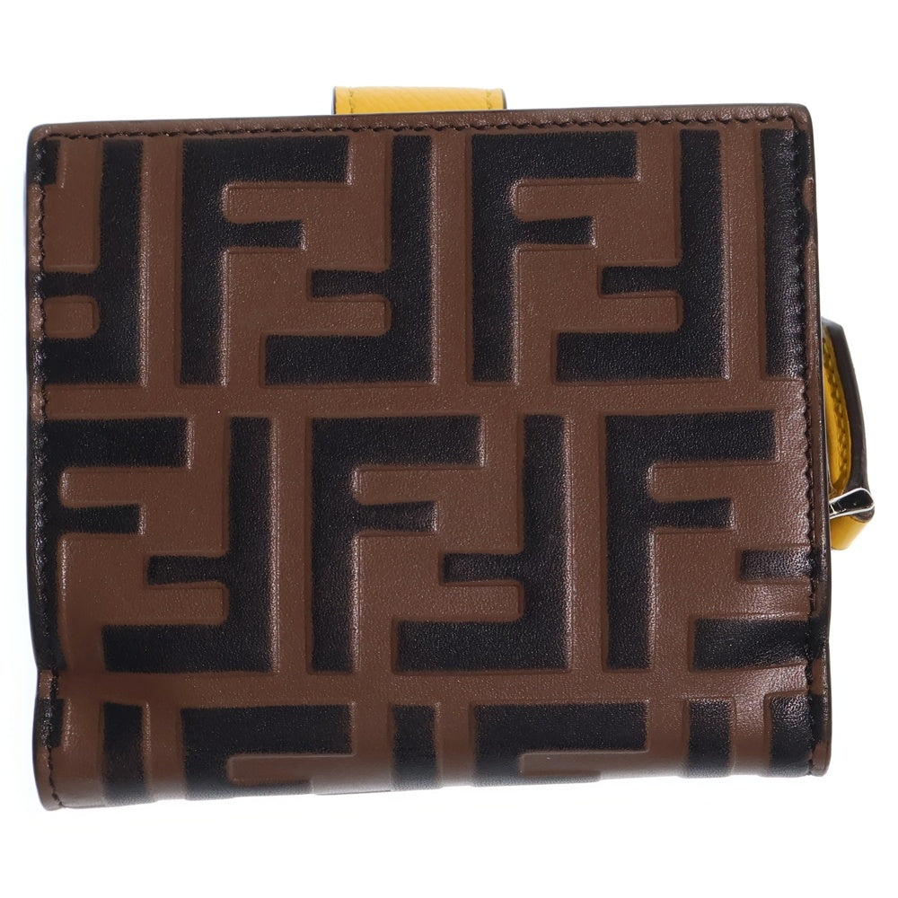 FENDI(フェンディ) FFロゴ ズッカ柄 二つ折り コンパクトウォレット ブラウン レディース