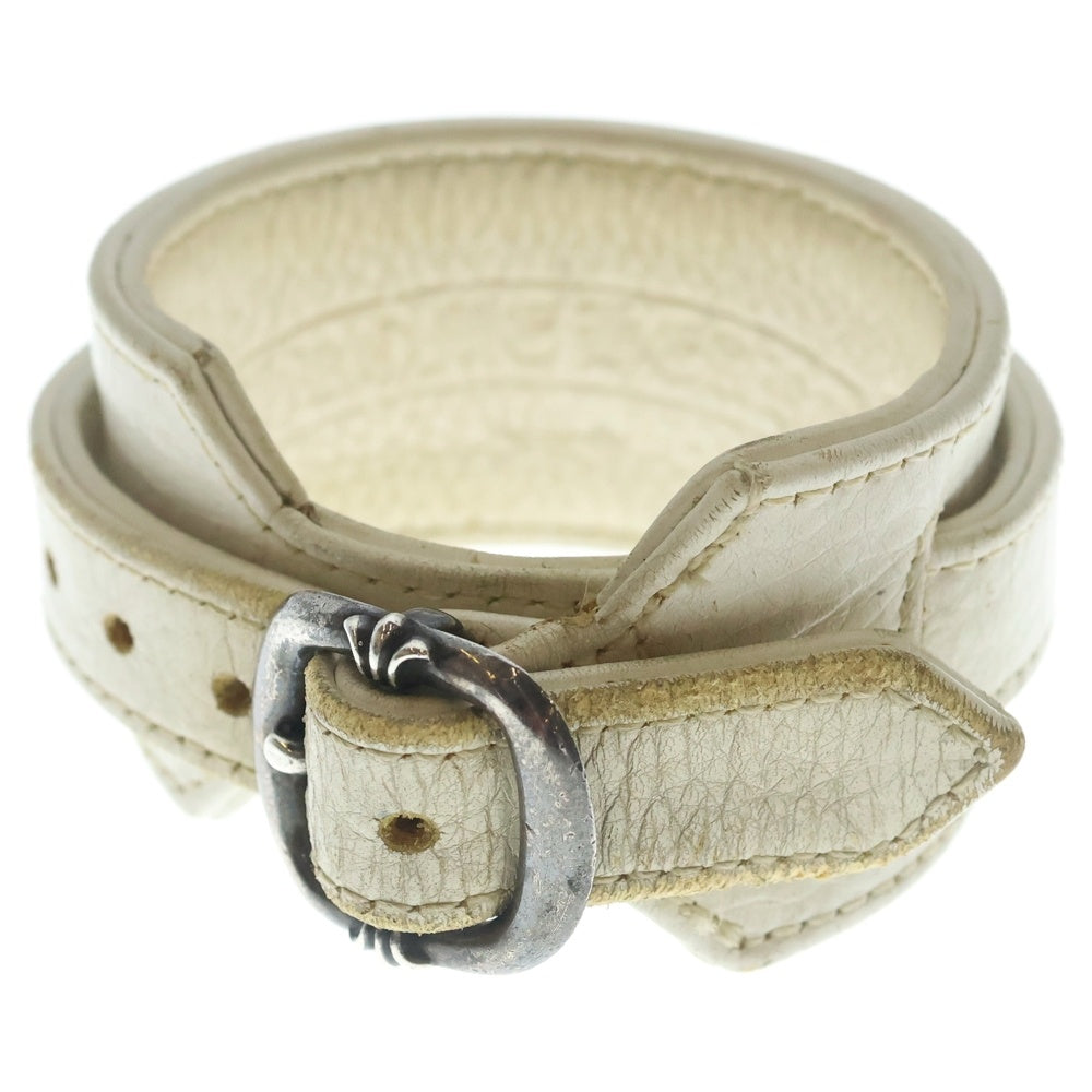 CHROME HEARTS(クロムハーツ) R&R ロックンロール レザーブレスレット ホワイト/シルバー