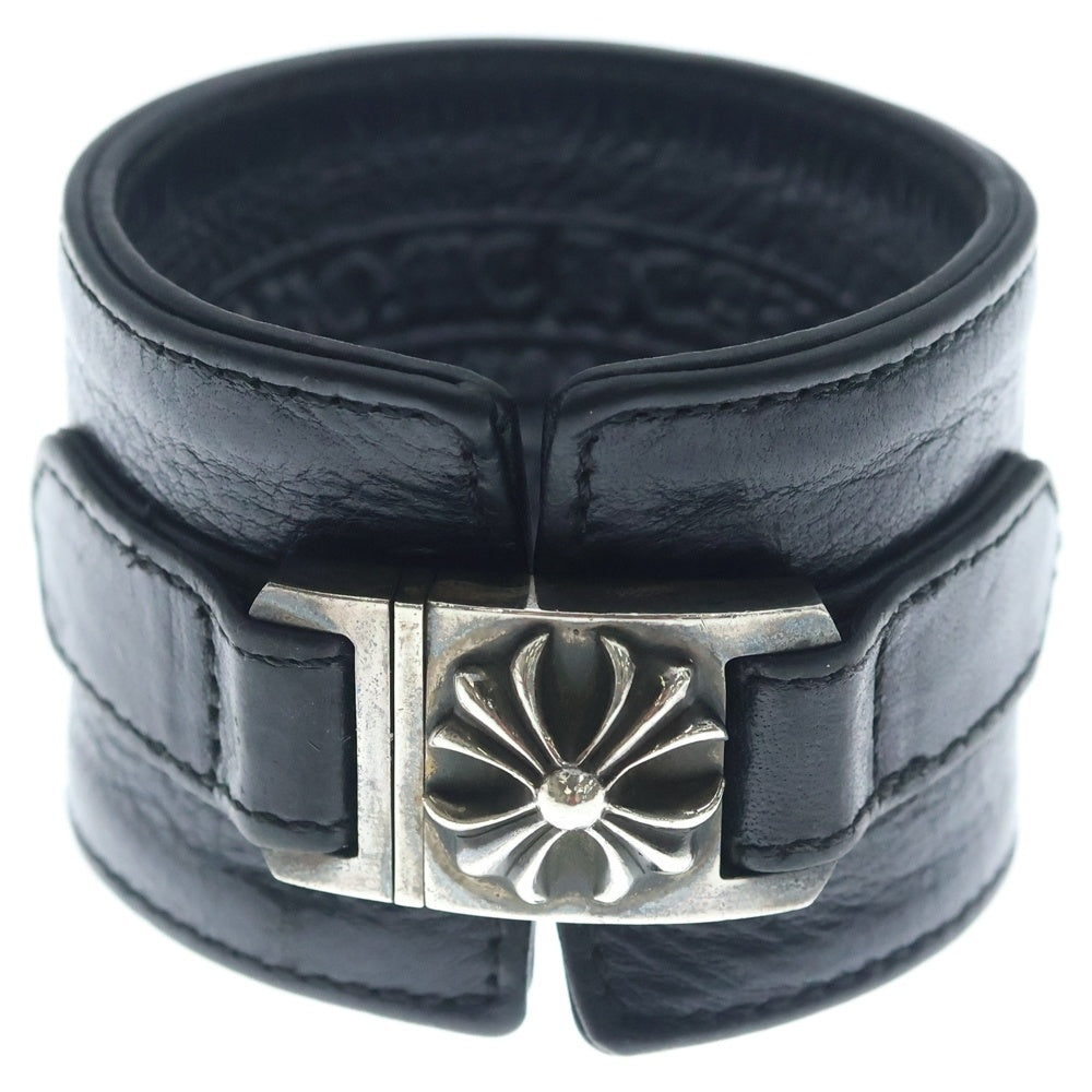 CHROME HEARTS(クロムハーツ) HARNESS CLASP ワイドハーネスクラスプ レザーブレスレット ブラック/シルバー