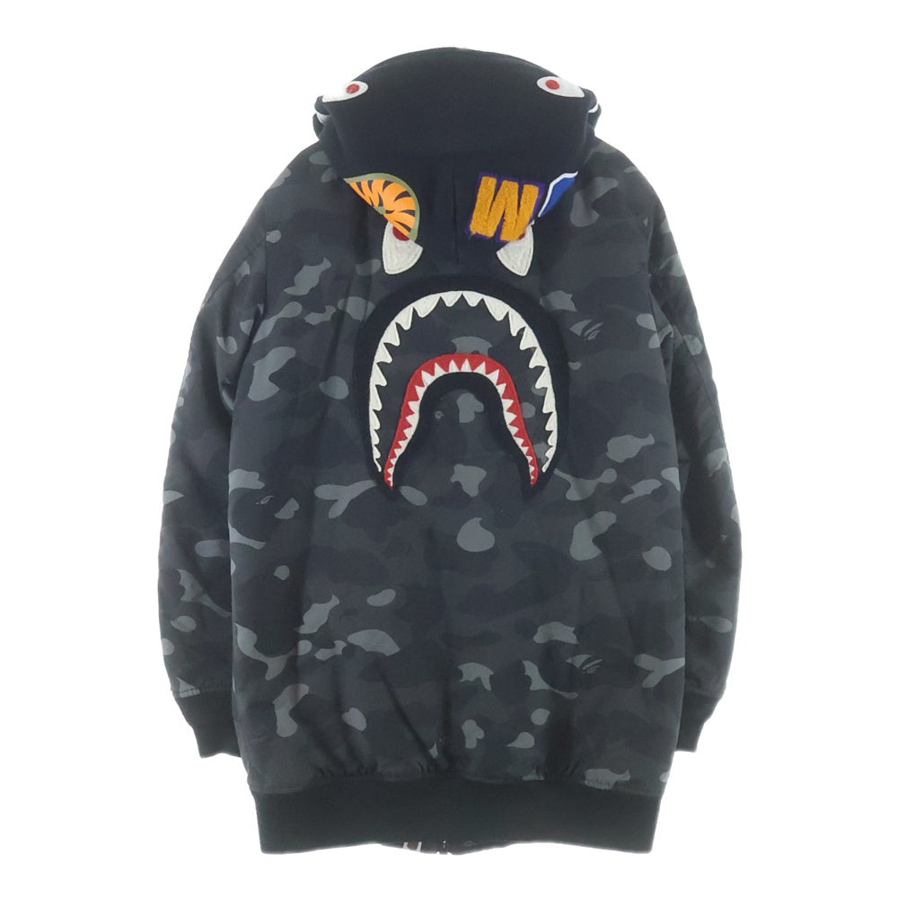 A BATHING APE(アベイシングエイプ) SHARK CAMO ダブルジップ フーディーフライトジャケット ブラック/カモ