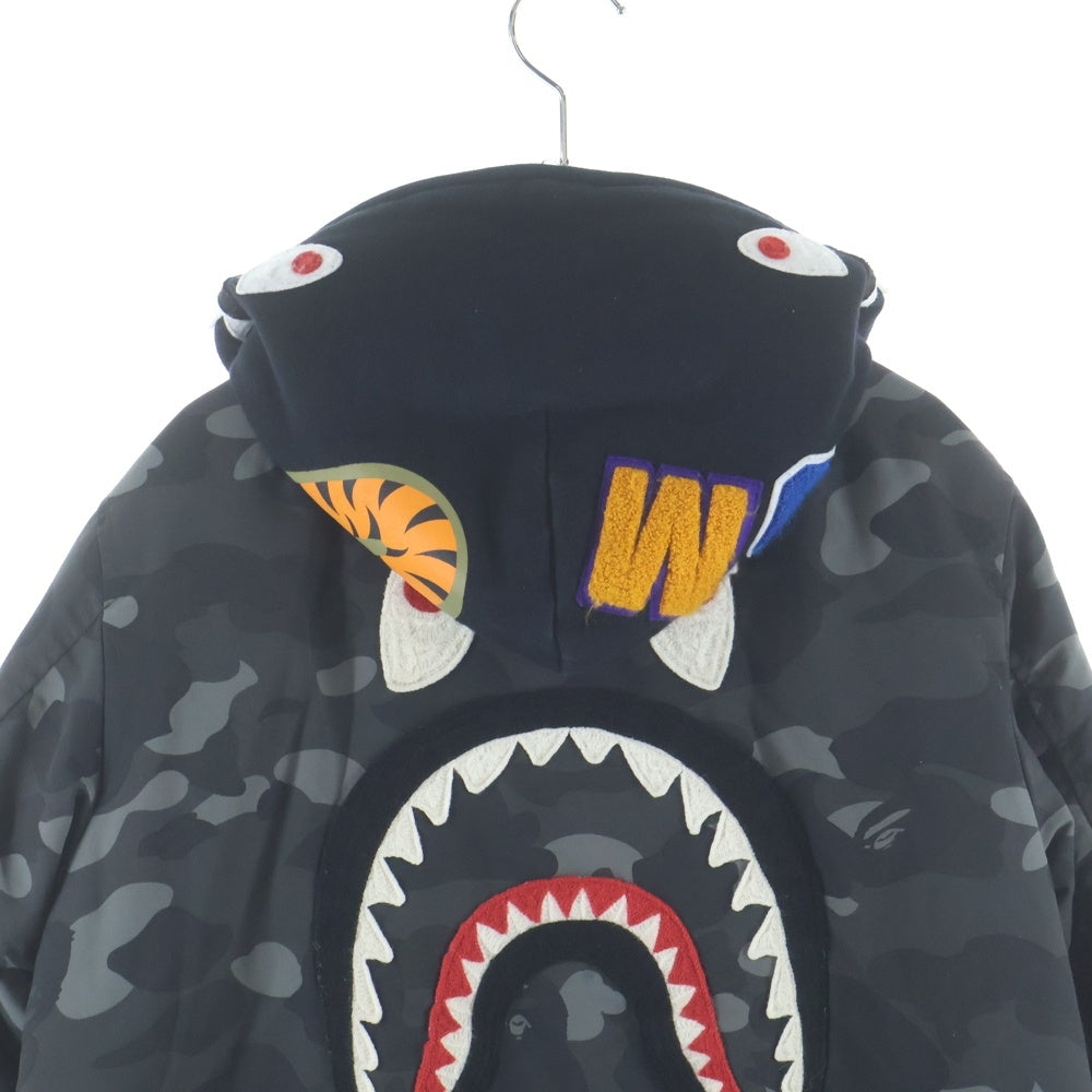 A BATHING APE(アベイシングエイプ) SHARK CAMO ダブルジップ フーディーフライトジャケット ブラック/カモ
