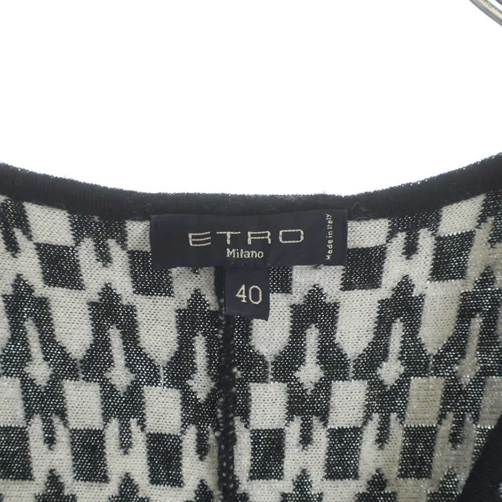 ETRO(エトロ) 総柄 Vネック 半袖ニットワンピース ブラック/ホワイト レディース