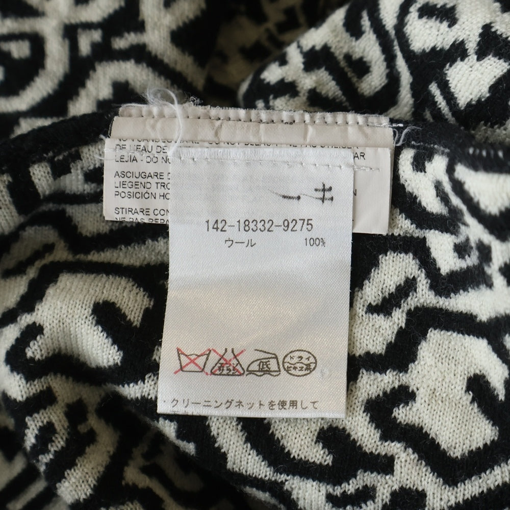ETRO(エトロ) 総柄 Vネック 半袖ニットワンピース ブラック/ホワイト レディース