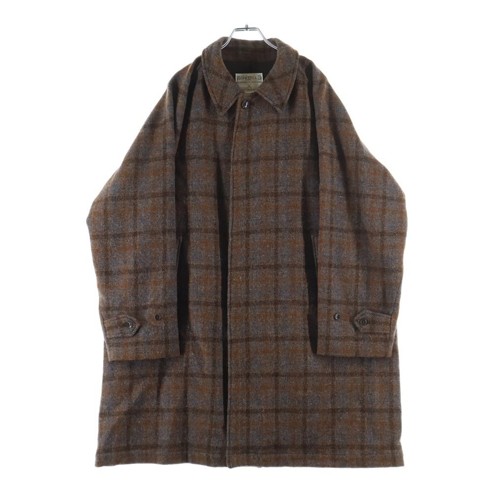 WORKERS K&T H(ワーカーズ) Harris Tweed ハリスツイード チェック柄 バルカマーンコート ブラウン