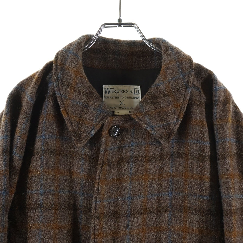 WORKERS K&T H(ワーカーズ) Harris Tweed ハリスツイード チェック柄 バルカマーンコート ブラウン
