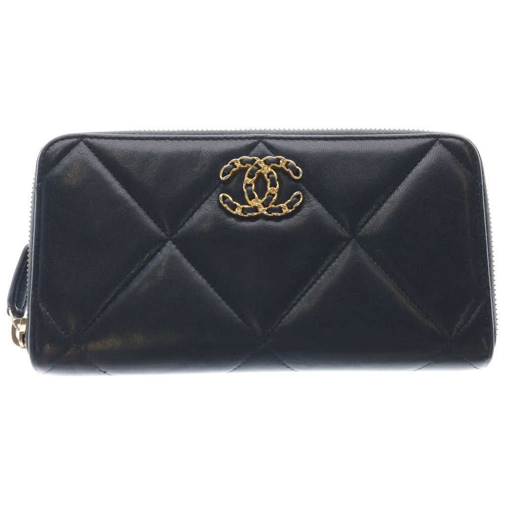 CHANEL(シャネル) ココマーク ラムスキン ラウンドファスナー ロングウォレット 長財布 レディース ブラック AP1063