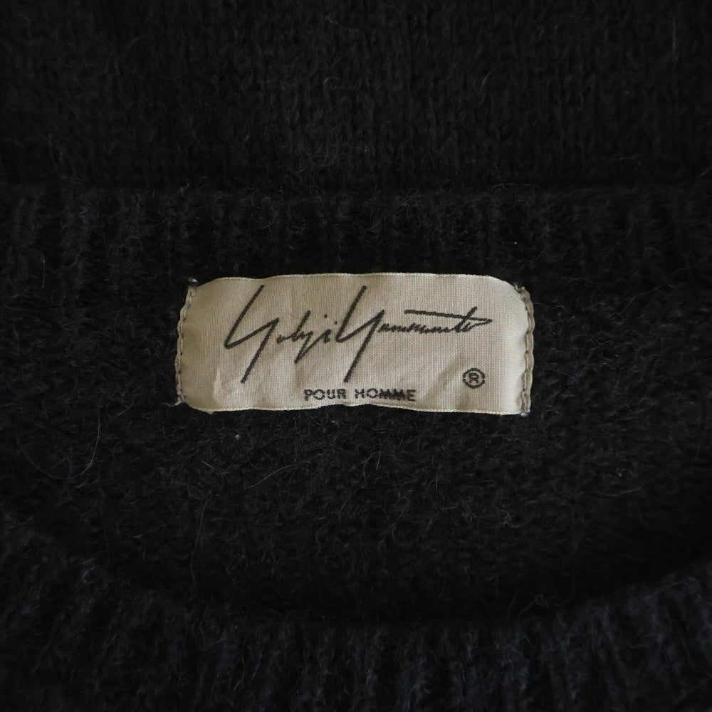 Yohji Yamamoto POUR HOMME(ヨウジヤマモト プールオム) アルパカウールナイロン サイドスリット長袖ニットセーター ブラック HK-K39-195