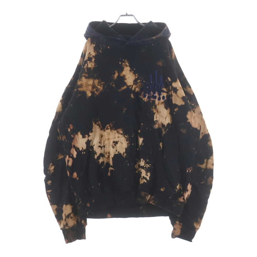 cvtvlist(カタリスト) 24AW Logo Embroidery Bleach Hoodie フロントロゴ刺繍 ブリーチ加工 スウェットプルオーバーパーカー ブラック/オレンジ 240110EP02