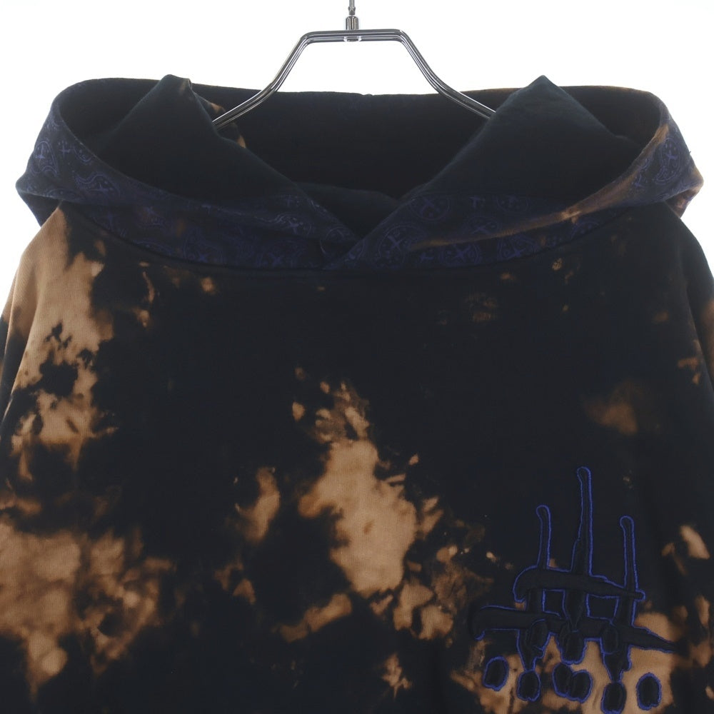 cvtvlist(カタリスト) 24AW Logo Embroidery Bleach Hoodie フロントロゴ刺繍 ブリーチ加工 スウェットプルオーバーパーカー ブラック/オレンジ 240110EP02