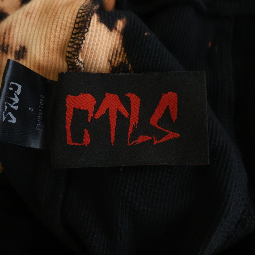 cvtvlist(カタリスト) 24AW Logo Embroidery Bleach Hoodie フロントロゴ刺繍 ブリーチ加工 スウェットプルオーバーパーカー ブラック/オレンジ 240110EP02