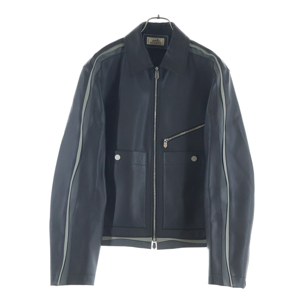 HERMES(エルメス) レイヤード レザーシングルライダースジャケット ブラック