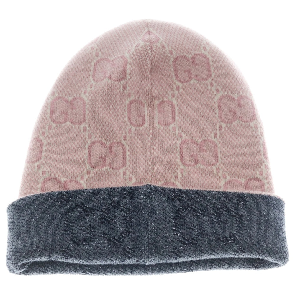 GUCCI(グッチ) GG柄 リバーシブル ウールビーニー ニット帽 グレー/ピンク 732261 3GAKE レディース