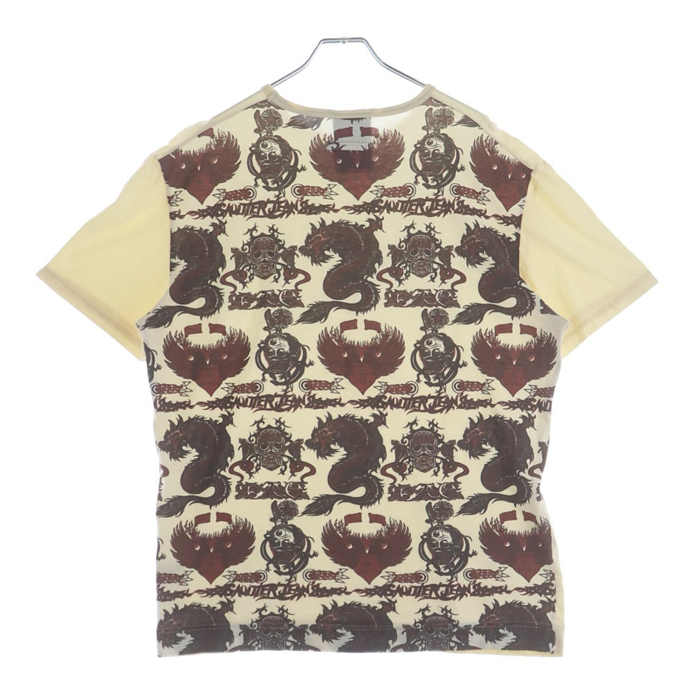 Jean Paul GAULTIER(ジャンポールゴルチエ) バック総柄 クルーネック半袖Tシャツカットソー ホワイト/レッド