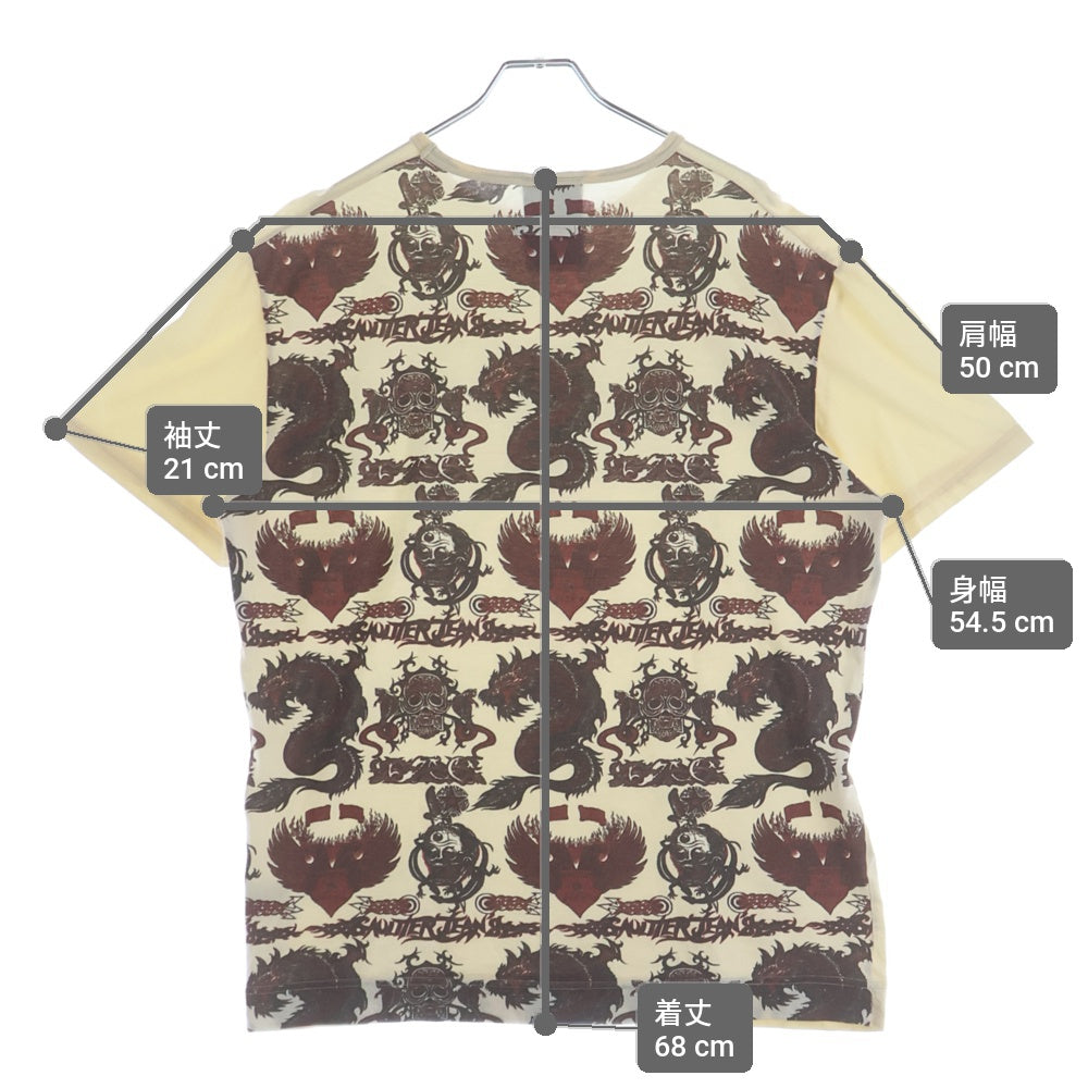 Jean Paul GAULTIER(ジャンポールゴルチエ) バック総柄 クルーネック半袖Tシャツカットソー ホワイト/レッド