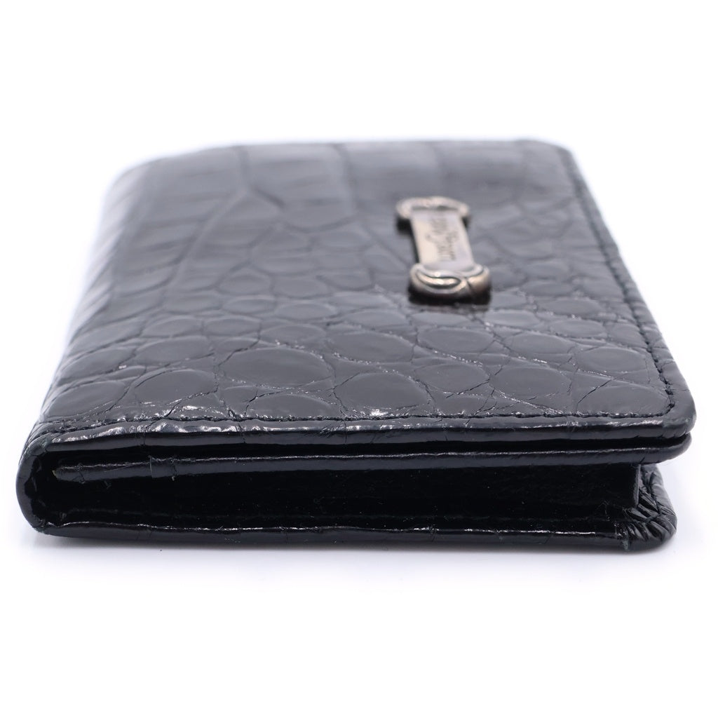 LONE ONES(ロンワンズ) ロゴプレート クロコ型押し 名刺入れ ブラック