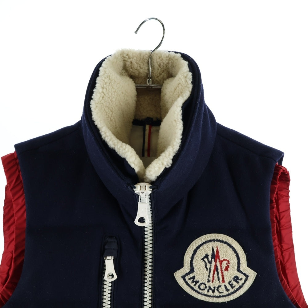 MONCLER(モンクレール) 15AW BASTIEN バスティアン フロントロゴワッペン ボア ジップアップ ダウンベスト ネイビー A209H4333025 57644