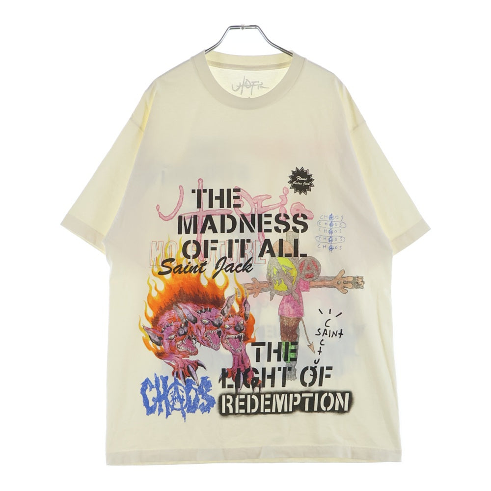SAINT MICHAEL(セントマイケル) ×Travis Scott Cactus Jack トラヴィス カクタスジャック フロントプリント クルーネック半袖Tシャツカットソー ホワイト