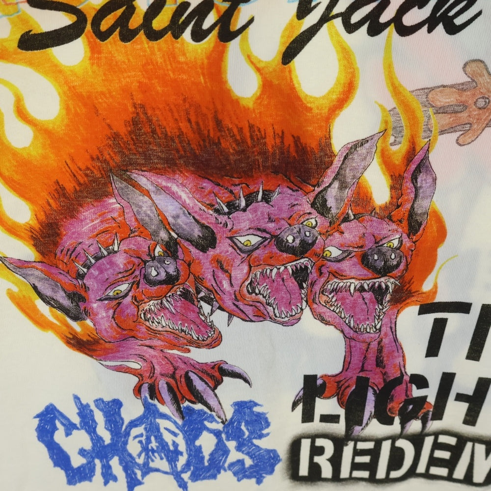 SAINT MICHAEL(セントマイケル) ×Travis Scott Cactus Jack トラヴィス カクタスジャック フロントプリント クルーネック半袖Tシャツカットソー ホワイト