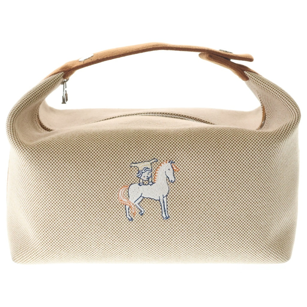 HERMES(エルメス) ブリッドアブラック GM カブリオル ビスケット 刺繍デザイン バニティポーチ オレンジ レディース