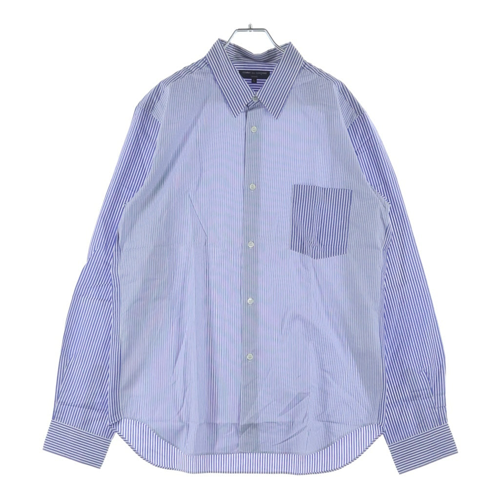 COMME des GARCONS HOMME(コムデギャルソンオム) 09AW ストライプ切り替えデザイン ボタンダウン長袖コットンシャツ ブルー HD-B204