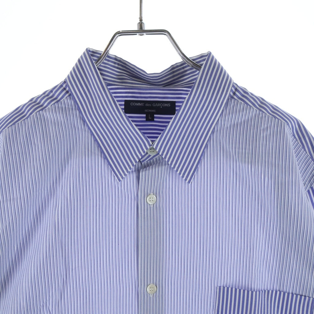 COMME des GARCONS HOMME(コムデギャルソンオム) 09AW ストライプ切り替えデザイン ボタンダウン長袖コットンシャツ ブルー HD-B204