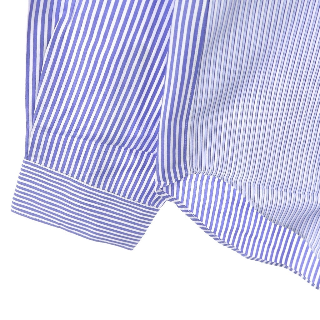 COMME des GARCONS HOMME(コムデギャルソンオム) 09AW ストライプ切り替えデザイン ボタンダウン長袖コットンシャツ ブルー HD-B204