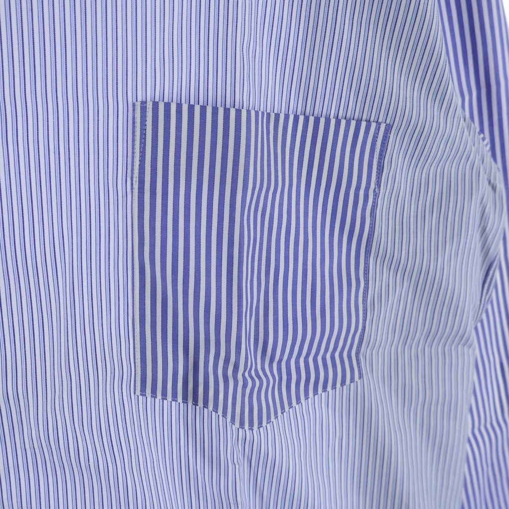 COMME des GARCONS HOMME(コムデギャルソンオム) 09AW ストライプ切り替えデザイン ボタンダウン長袖コットンシャツ ブルー HD-B204