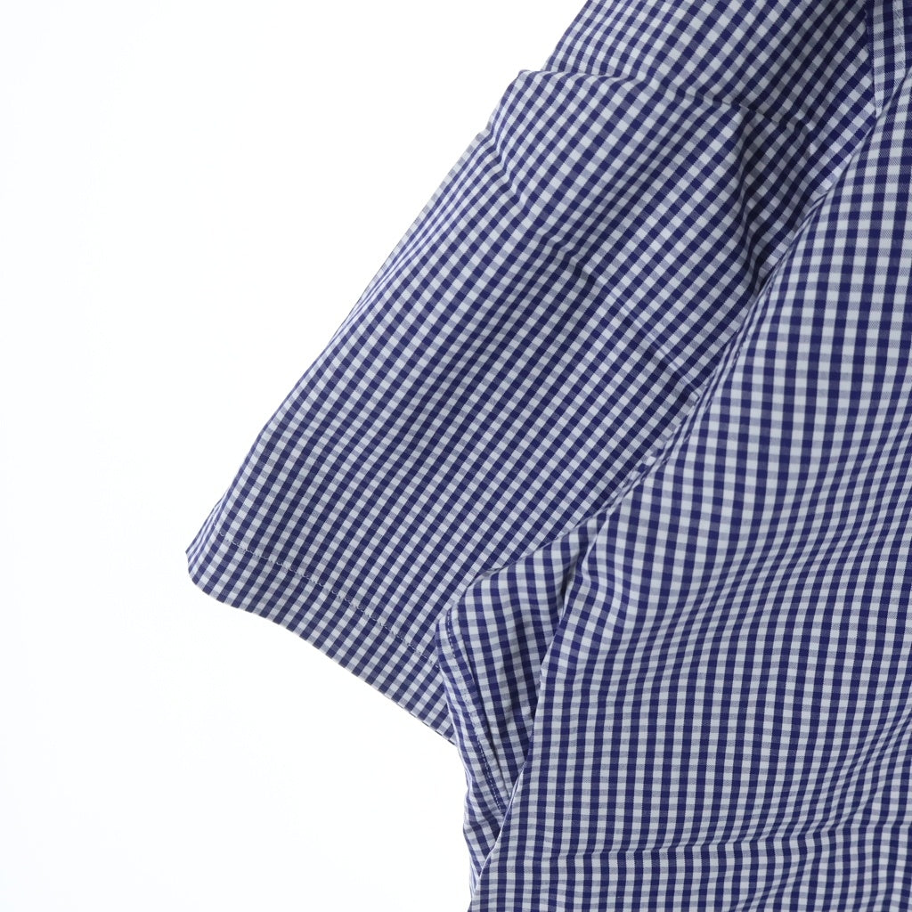 COMME des GARCONS HOMME(コムデギャルソンオム) 07SS チェック切り替えストライプデザイン ボタンダウン半袖コットンシャツ ブルー HS-B040