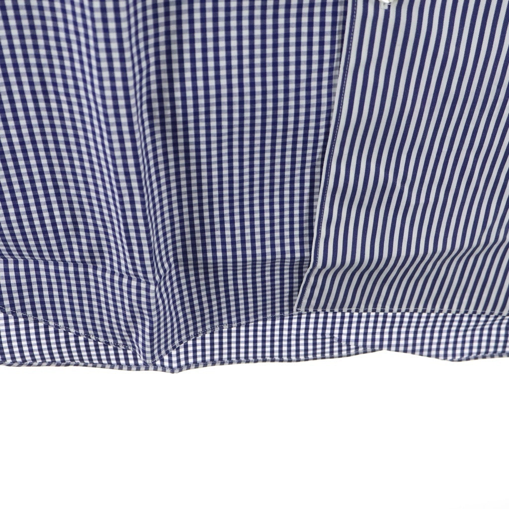 COMME des GARCONS HOMME(コムデギャルソンオム) 07SS チェック切り替えストライプデザイン ボタンダウン半袖コットンシャツ ブルー HS-B040