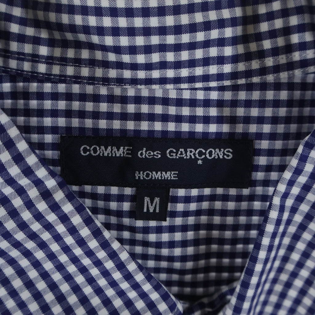 COMME des GARCONS HOMME(コムデギャルソンオム) 07SS チェック切り替えストライプデザイン ボタンダウン半袖コットンシャツ ブルー HS-B040