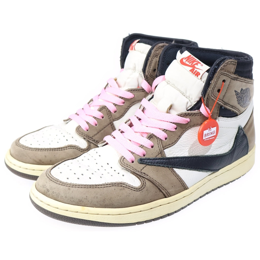 NIKE(ナイキ) ×TRAVIS SCOTT AIR JORDAN 1 RETRO HIGH OG TS SP トラヴィススコット エアジョーダン1 ハイカットスニーカー ブラウン/ホワイト US9.5/27.5cm CD4487-100