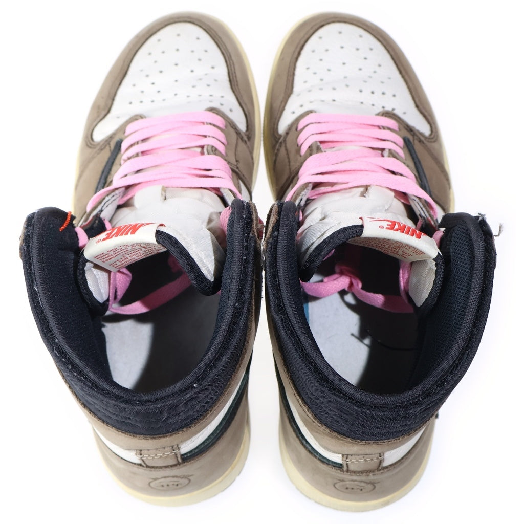 NIKE(ナイキ) ×TRAVIS SCOTT AIR JORDAN 1 RETRO HIGH OG TS SP トラヴィススコット エアジョーダン1 ハイカットスニーカー ブラウン/ホワイト US9.5/27.5cm CD4487-100