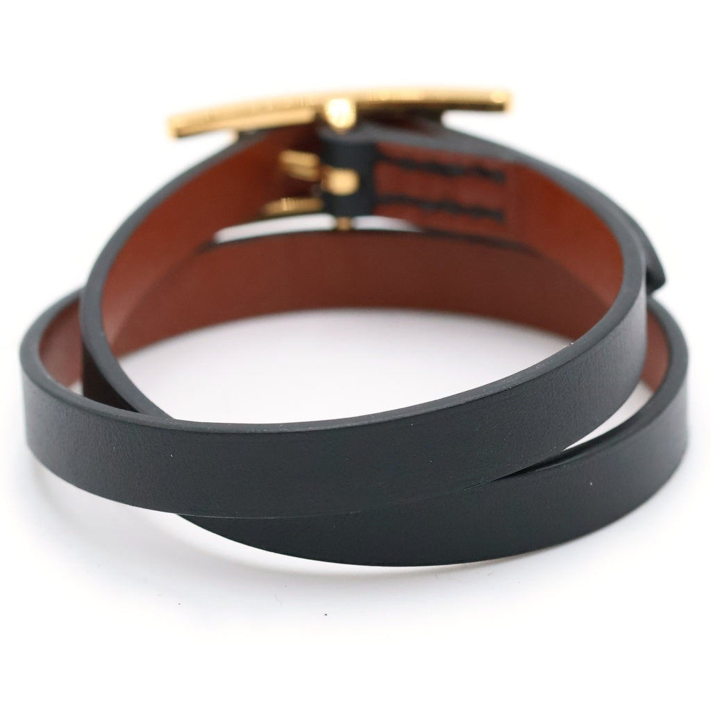 HERMES(エルメス) ビーアピ ドゥブルトゥール レザーブレスレット ブラック/ゴールド レディース