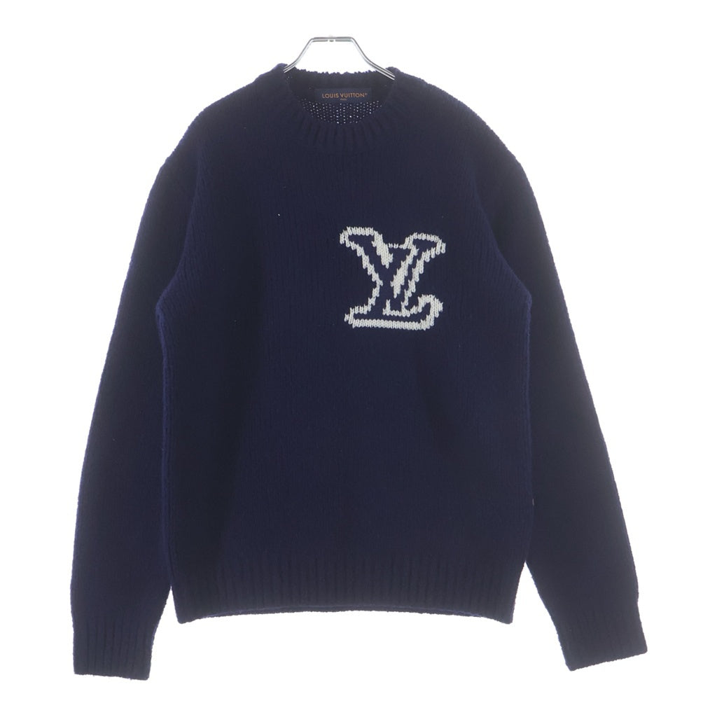 LOUIS VUITTON(ルイヴィトン) 26SS Intarsia logo LVロゴ インターシャ クルーネック長袖ニットセーター ネイビー RM261M QNC HQN45W