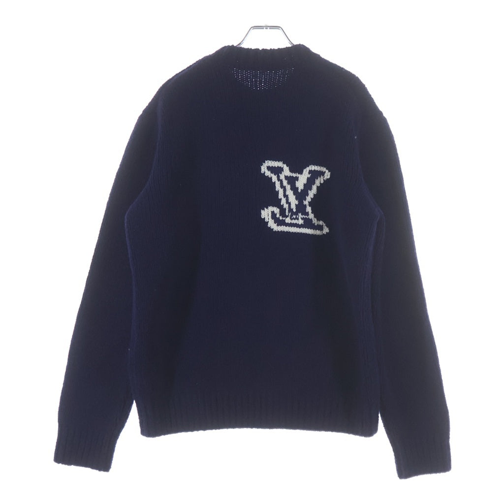 LOUIS VUITTON(ルイヴィトン) 26SS Intarsia logo LVロゴ インターシャ クルーネック長袖ニットセーター ネイビー RM261M QNC HQN45W