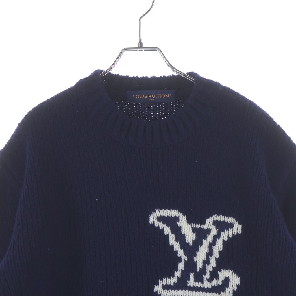 LOUIS VUITTON(ルイヴィトン) 26SS Intarsia logo LVロゴ インターシャ クルーネック長袖ニットセーター ネイビー RM261M QNC HQN45W