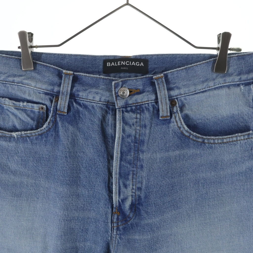 BALENCIAGA(バレンシアガ) ウォッシュド加工 ボタンフライ ハーフパンツ デニム インディゴ 509535