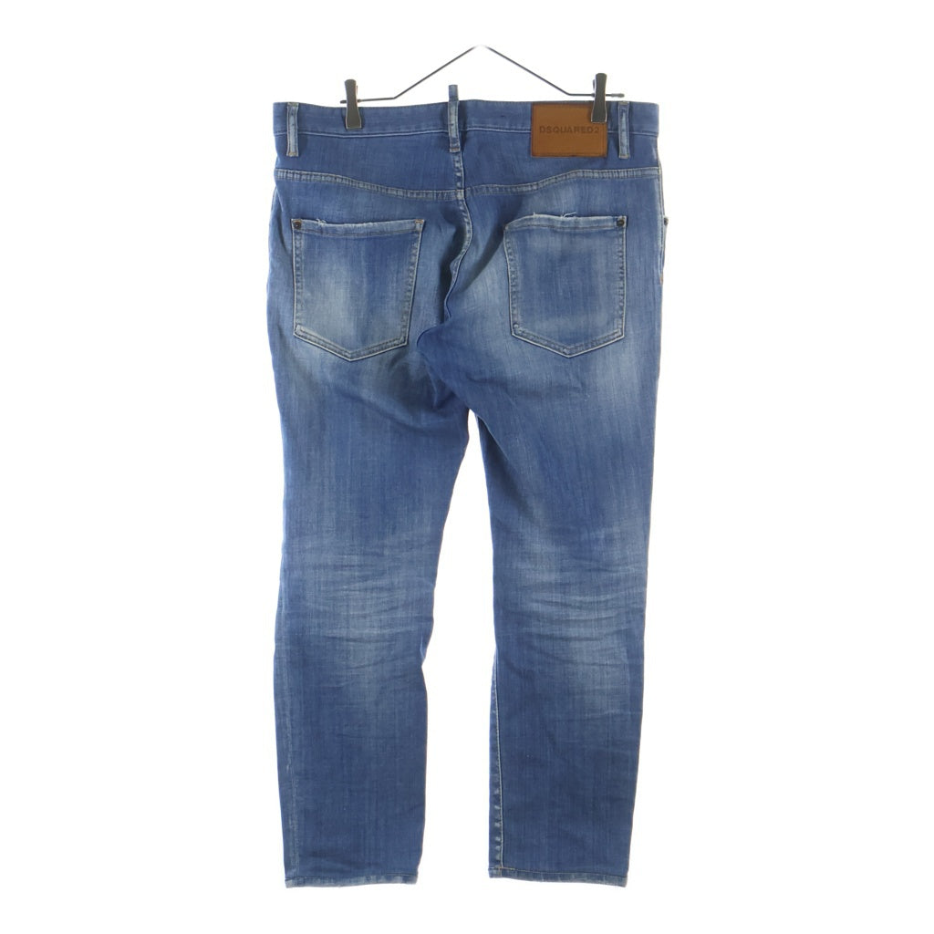 DSQUARED2(ディースクエアード) ロゴパッチ ウォッシュド加工 ボタンフライ スキニーパンツ デニム インディゴ S74LB1276 S30342