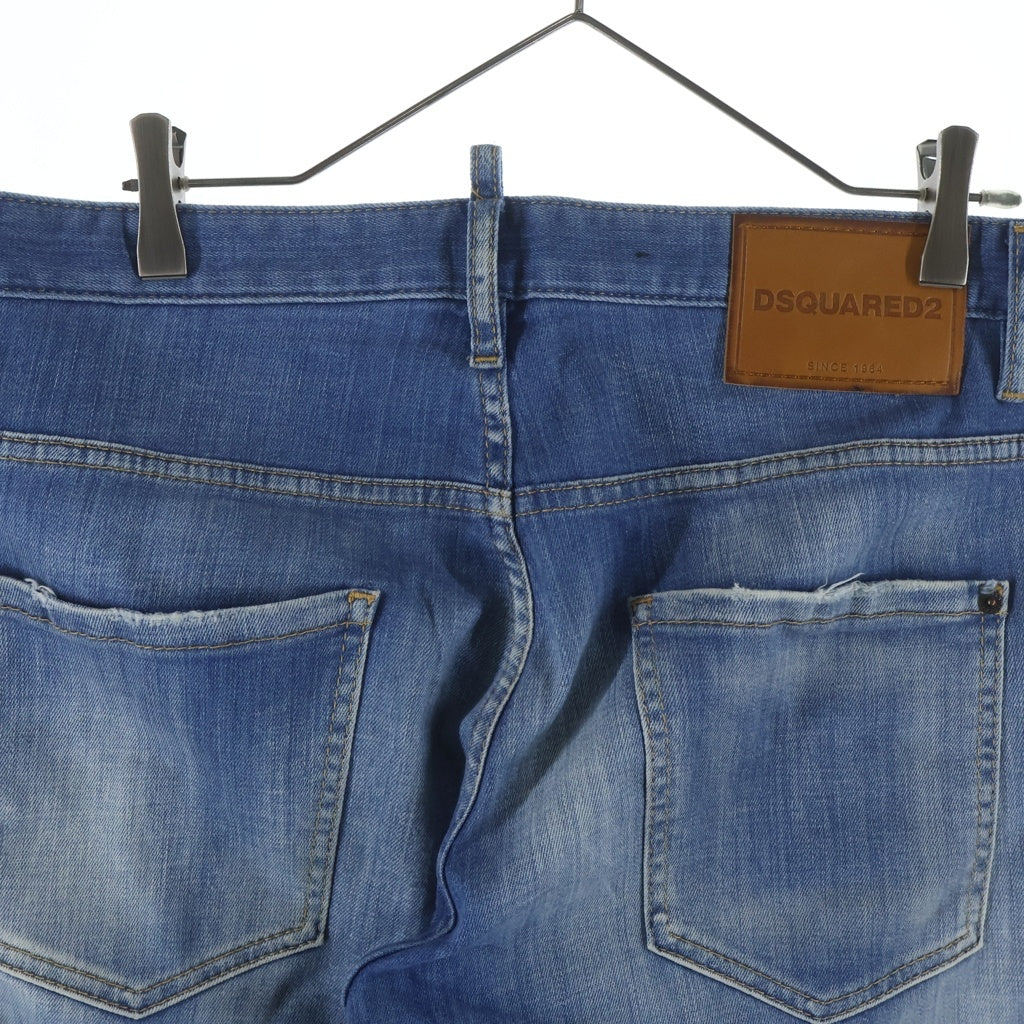 DSQUARED2(ディースクエアード) ロゴパッチ ウォッシュド加工 ボタンフライ スキニーパンツ デニム インディゴ S74LB1276 S30342
