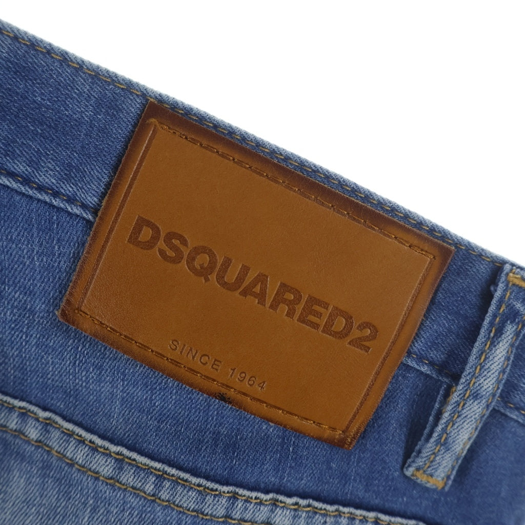 DSQUARED2(ディースクエアード) ロゴパッチ ウォッシュド加工 ボタンフライ スキニーパンツ デニム インディゴ S74LB1276 S30342