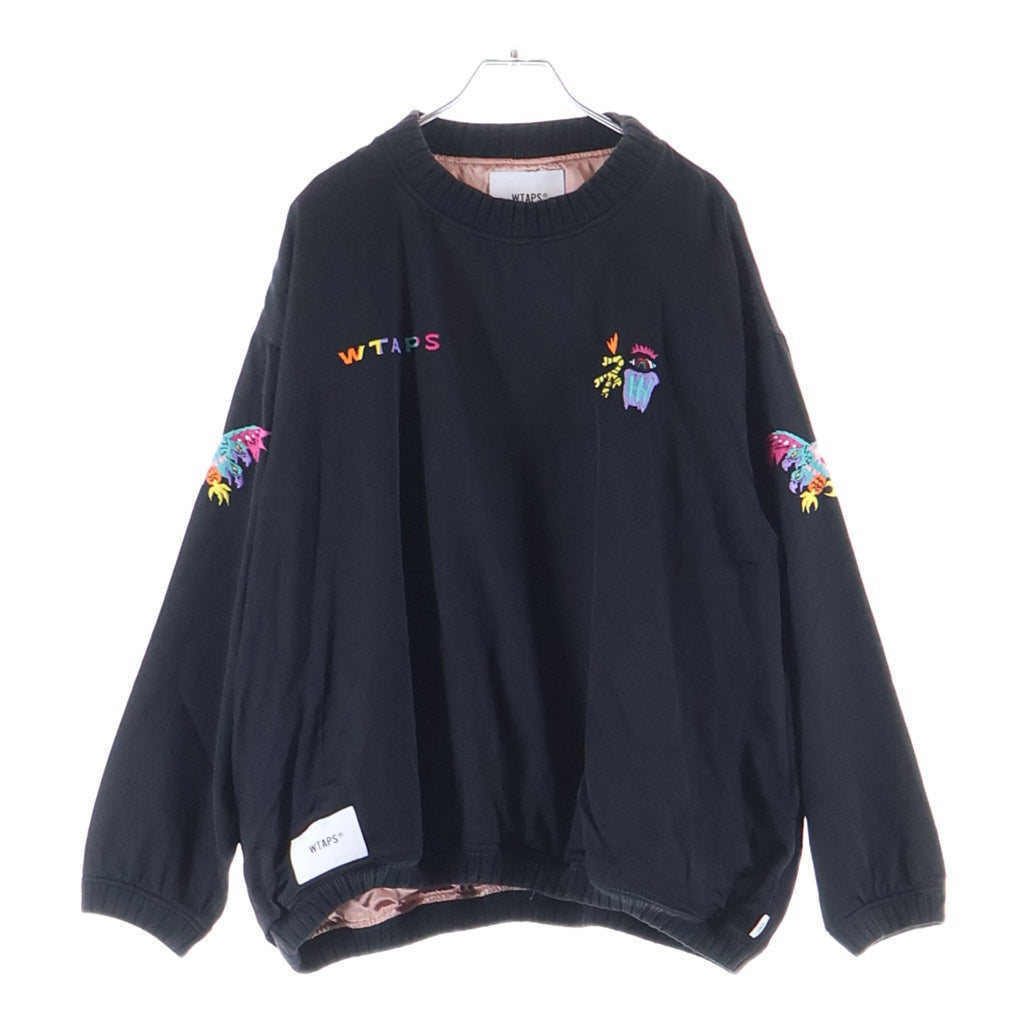 WTAPS(ダブルタップス) 18AW Embroidery Pullover Satin Jacket エンブロイダリー クルーネックプルオーバーサテンジャケット ブラック 182TQDT-JKM06