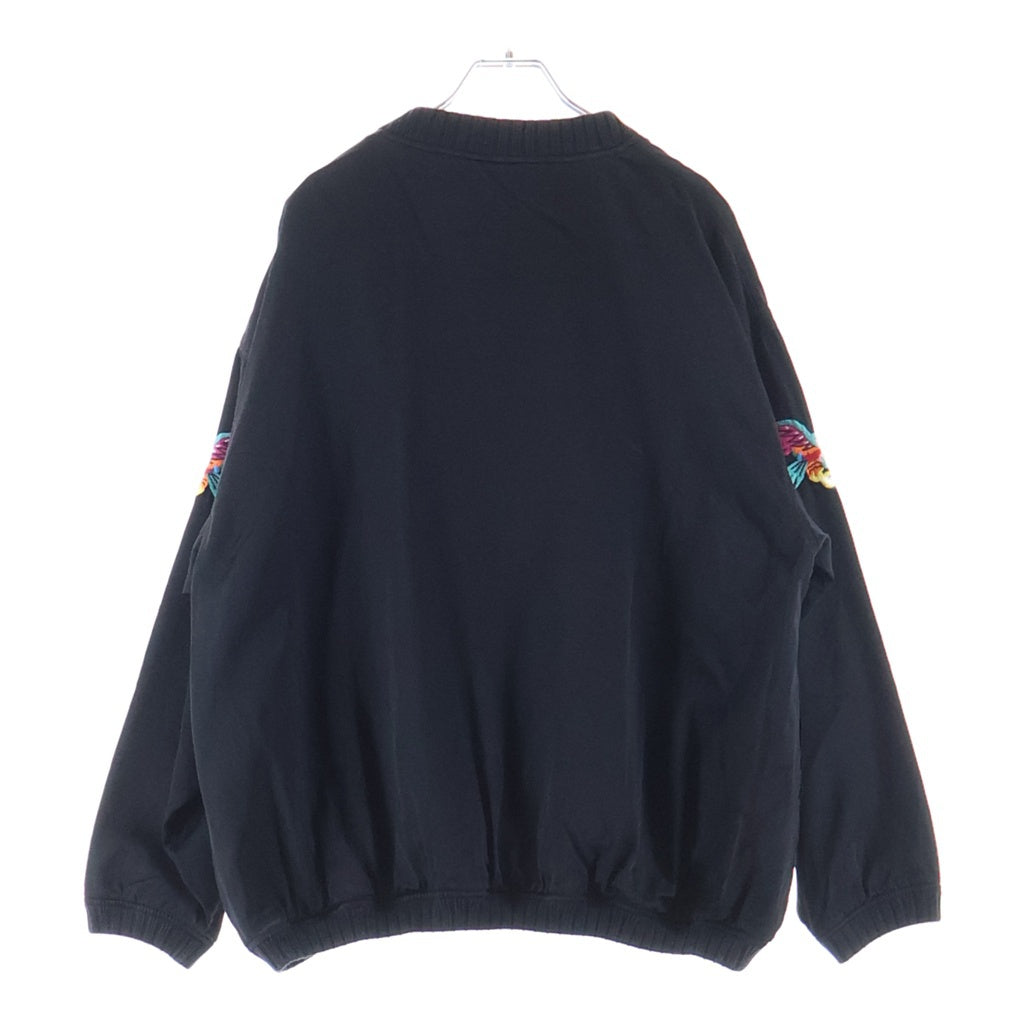 WTAPS(ダブルタップス) 18AW Embroidery Pullover Satin Jacket エンブロイダリー クルーネックプルオーバーサテンジャケット ブラック 182TQDT-JKM06