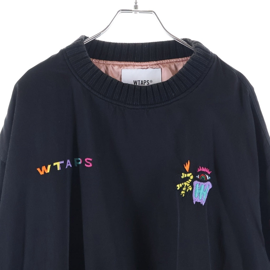 WTAPS(ダブルタップス) 18AW Embroidery Pullover Satin Jacket エンブロイダリー クルーネックプルオーバーサテンジャケット ブラック 182TQDT-JKM06
