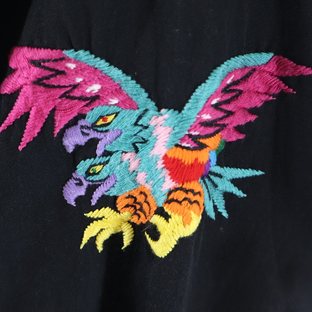 WTAPS(ダブルタップス) 18AW Embroidery Pullover Satin Jacket エンブロイダリー クルーネックプルオーバーサテンジャケット ブラック 182TQDT-JKM06